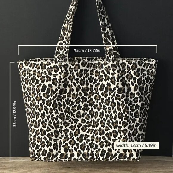 Leopard Print Large Canvas Tote Bag - Picture 4 of 4